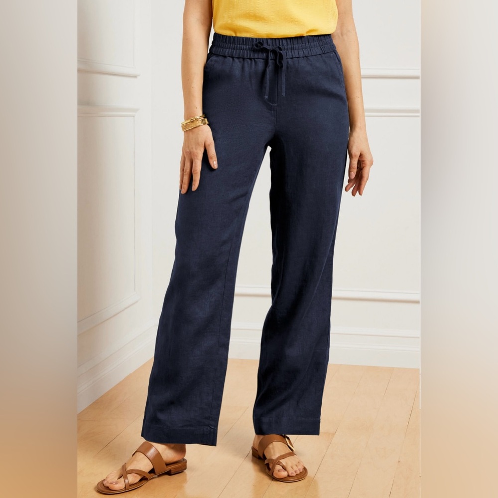 Talbots Washed Linen Wide Leg Pants Plus Petite 2XP Indigo Blue